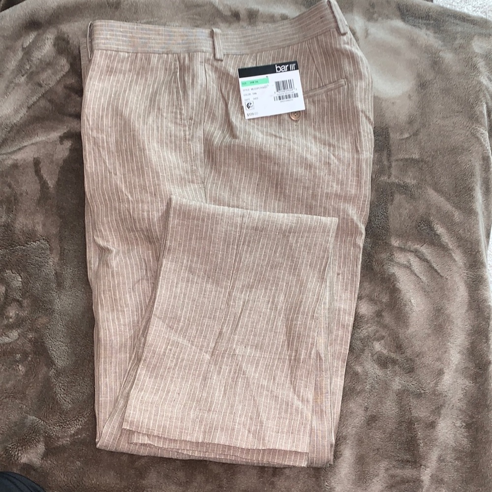 Bar III
Men's Slim-Fit Tan Pinstripe Linen Pants